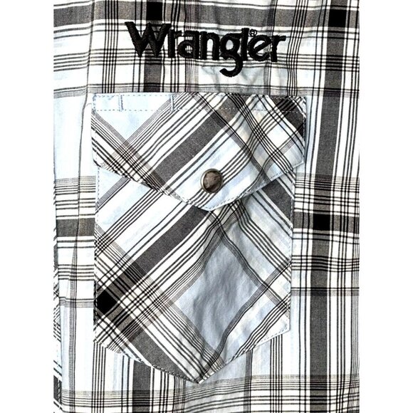 Wrangler Mens Shirt Western Cowboy Pearl Snap Embroidered Spell Out Button Up M - Picture 6 of 13